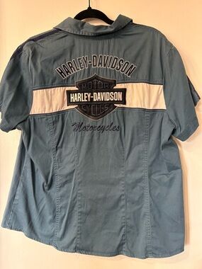 Harley-Davidson Teal and White Embroidered Logo Shirt